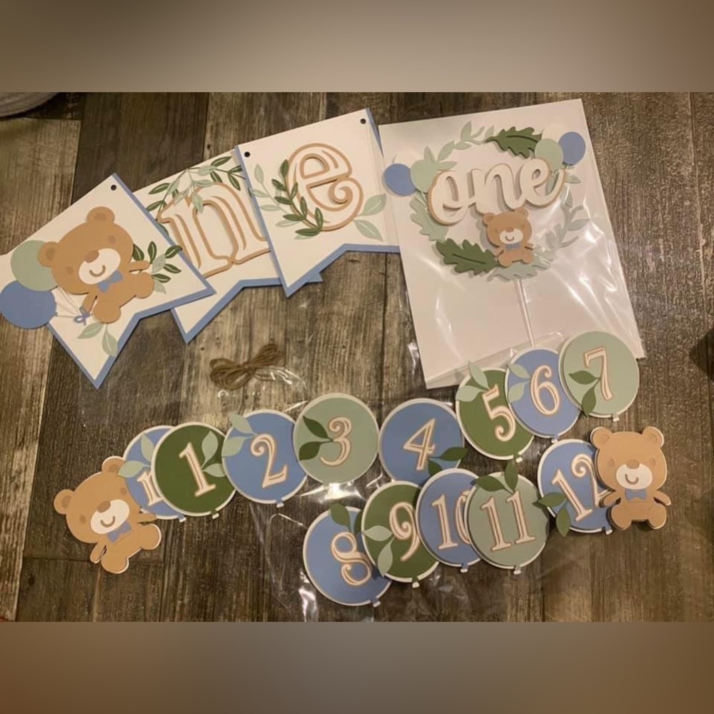 Boys bear first birthday decor